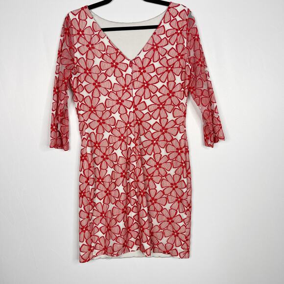 Diane Von Furstenberg 8 Red Sarita Floral Embroidered Sheath Dress 3/4 Sleeve - Picture 2 of 12